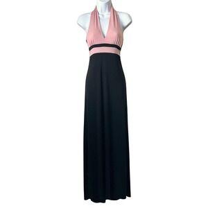 Vintage Y2K City Triangles Halter Empire Wasit Maxi Dress Pink Black Size 3 USA